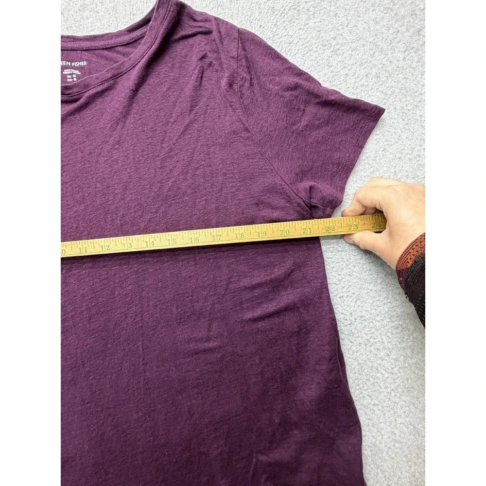 Eileen Fisher T-Shirt Womens Medium Purple Organic Linen Jersey Short Sleeve